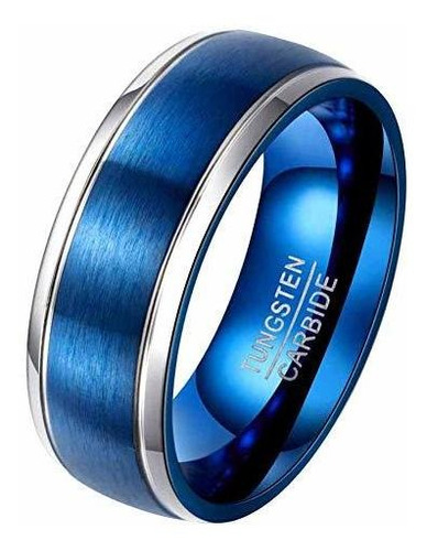 Mensring - Anillo De Carburo De Tungsteno Azul Para Hombre.