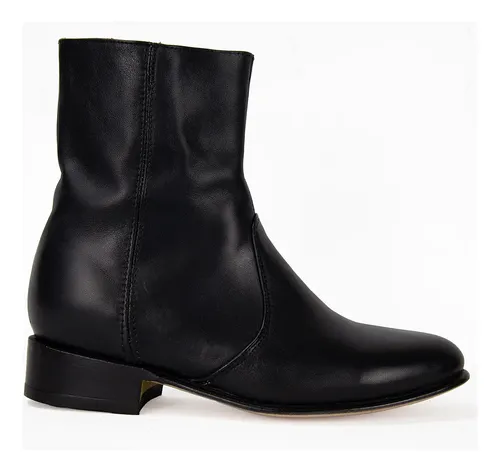 Botas Hombre Negras Piel Casuales Suela De Cuero Tacón Recto