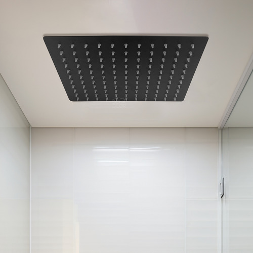 Ducha A Gas Preta 30x30 Quadrada De Teto Chuveiro Inox Preto Acabamento Fosco