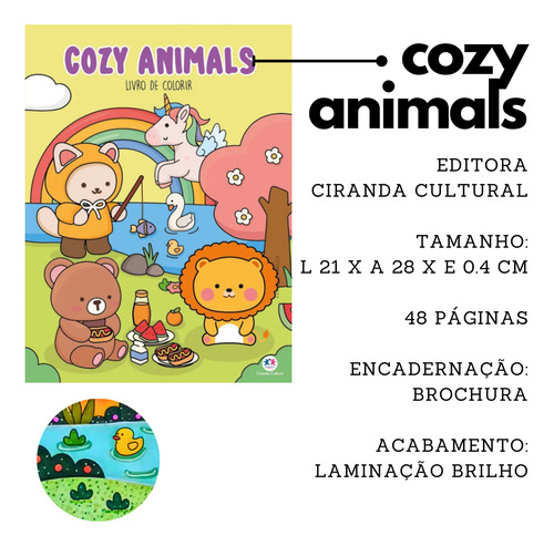 Livro Cozy Animals Para Colorir Bem-estar E Criatividade + 12 Lápis De Cor