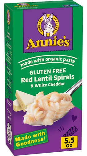 Annie's Espirales De Lentejas Rojas Y Queso Cheddar Blanco, 