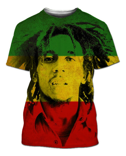 G Camiseta Manga Corta Con Estampado 3d Bob Marley