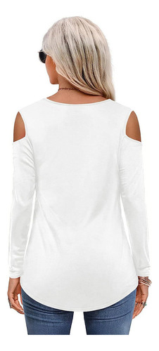 Playera Casual De Manga Larga Con Cuello En V Para Mujer