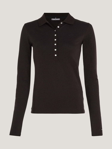 Polo Negro Manga Larga Y Corte Slim De Mujer Tommy Hilfiger