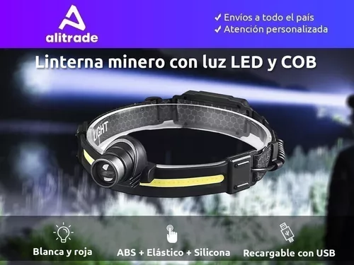 Frontal Led Recargable, Linterna Cabeza Alta Potencia Headlamp Impermeable  con Luz Roja, Sensor Movimiento, Batería 1200mAh [