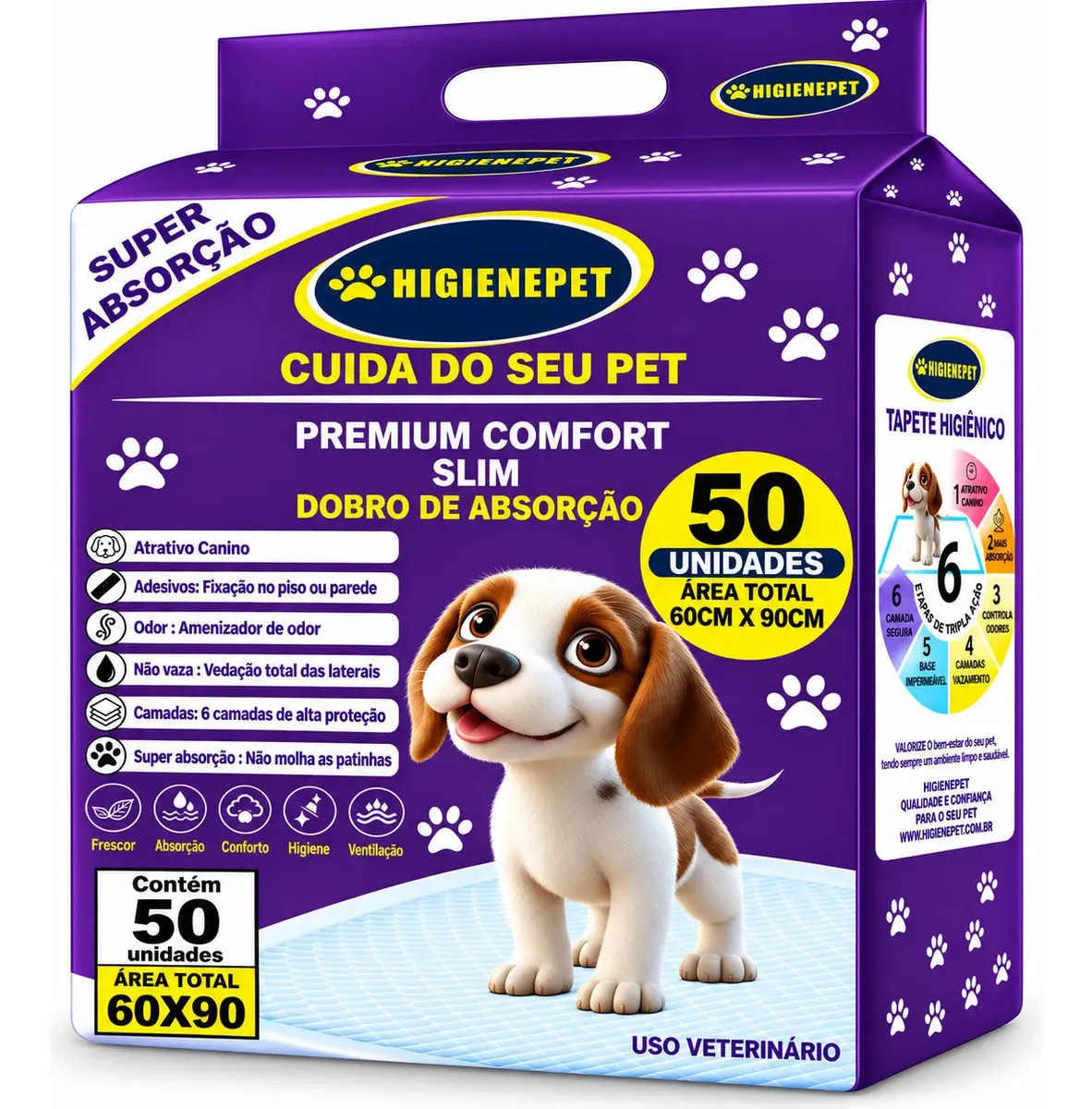 Tapete Higiênico 60x90cm 50 Unidades Premium Comfort Higienepet