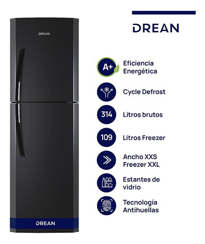 Heladera Con Freezer Drean Cíclica 302 Litros Hdr320f50n Negro