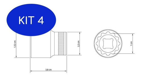 Kit 4 Soquete Estriado 10 Mm Encaixe 1/2 Tramontina Em Aço