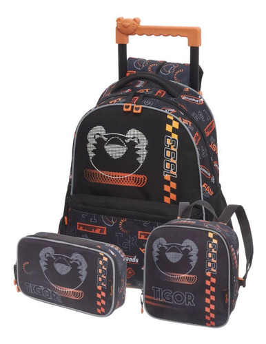 Kit Mochila Rodas Infantil Lancheira Estojo Box Tigor Tigre