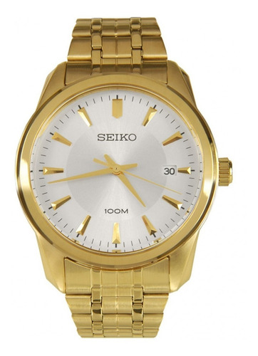 Reloj Seiko Hombre Sgeg12 P1 Dorado Sumergible Calendario Color del fondo Plateado