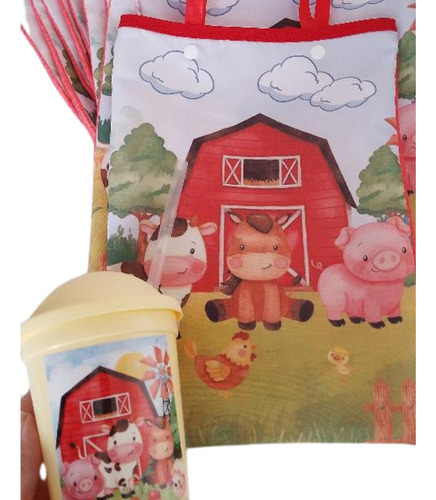 Souvenir Cumpleaños Bolsa Tela +vaso Milkshake Personalizado