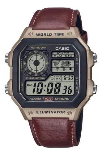 Relógio Casio Illumitator Sport World Map AE-1200whl - 5avdf Preto Marrom Digital