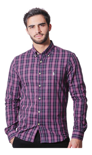 Camisa Ralph Lauren Masculina Xadrez Milao Plaid Roxa