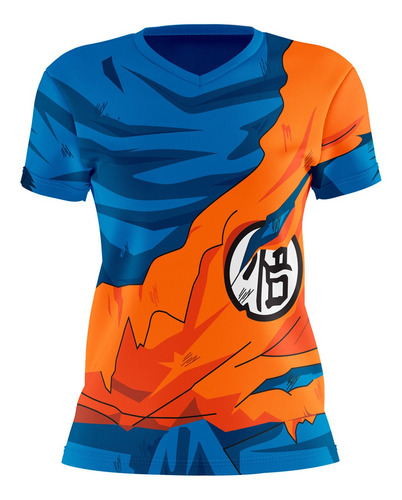 Playera Sublimada Tallas Extra Goku Traje Roto Corte Dama