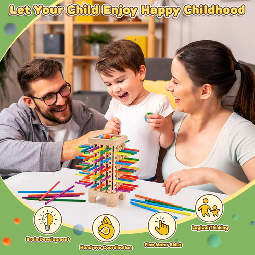 Juego Montessori Juego De Mesa De Madera, 42 Palos De Madera