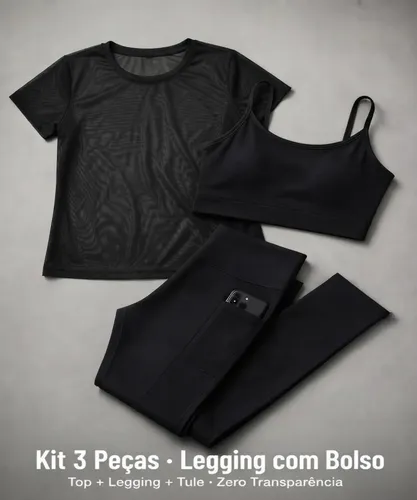 Conjunto Fitness Feminino Academia Top E Legging + Camiseta