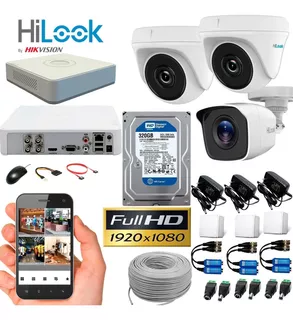 Camaras Hikvision Hilook Dvr 4 Ch + 3 Cámaras 1080p + Disco