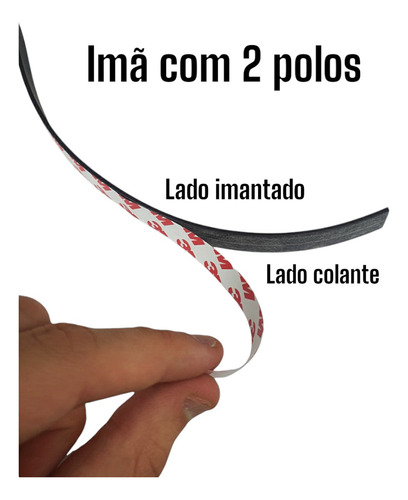 Fita Magnética Colante Flexível Com Dois Pólos 14mm 10m Cor Preto