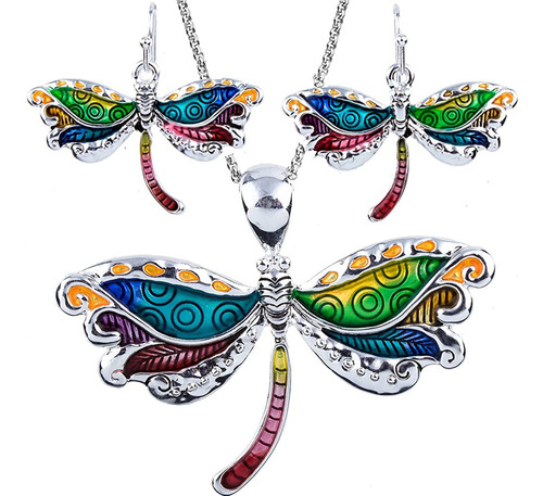 Dianal Boutique Stunning Dragonfly Colgante Collar Y Aretes 