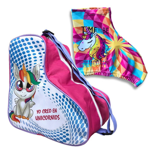 Bolso Porta Patines Artisticos + Cubre Patines Unicornios