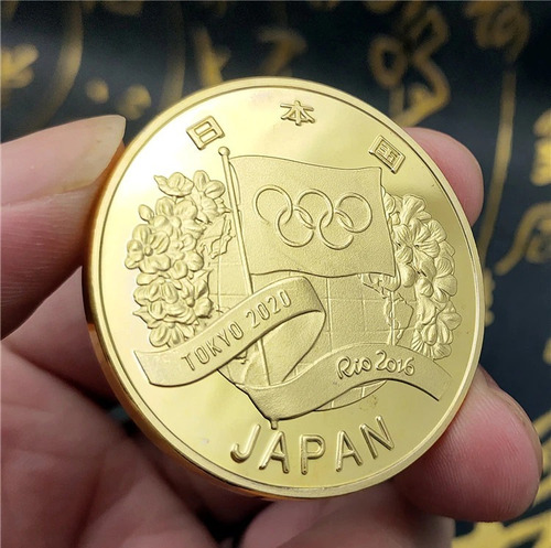 Medalha Moeda Bandeira Japao Olimpiadas Tokyo Banhada Ouro 