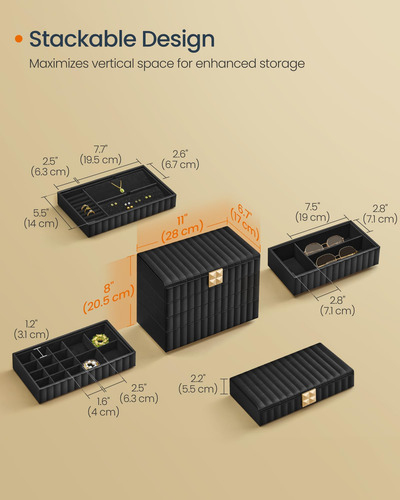 Joyero Apilable Para El Hogar Songmics Con Espejo, Organizad
