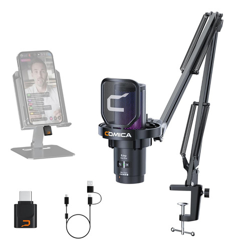 Micrófono Comica Ejoy Uni Pro Rgb Inalámbrico Gamer C/ Brazo Color Negro