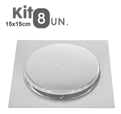 Kit 8 Ralos Click Inteligente 15x15 Banheiro Lavabo Aço Inox