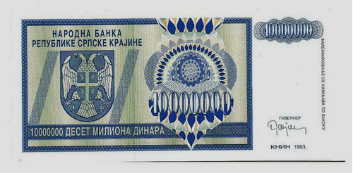 Fk Fk Billete Serbia Krajina 10.000.000 Dinara 1993 P-12 Unc