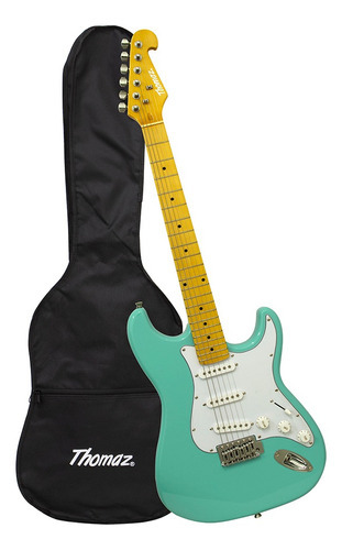 Kit Guitarra Elétrica Teg 400v Verde Com Capa Thomaz Orientação Da Mão Destro