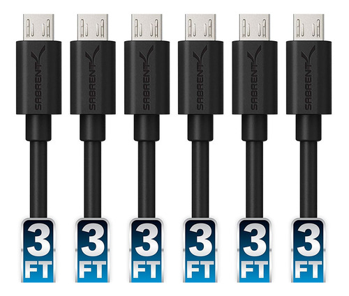 Paquete De 6 Cables Micro Usb De Alta Calidad De 22 Awg De 3