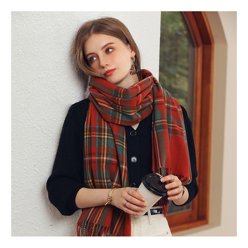 Q Bufanda A Cuadros De Invierno Para Mujer, Bufanda Cálida