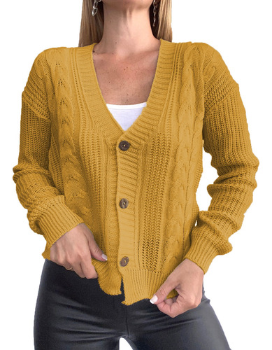 Cardigan Mujer Sweater Con Botones Pullover Tejido Lana