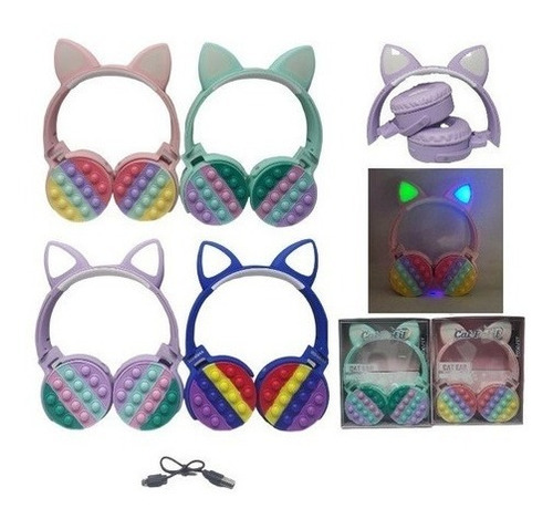Imagen 2 de 3 de Auriculares Gatito Inalámbricos Bluetooth Micrófono Pop It