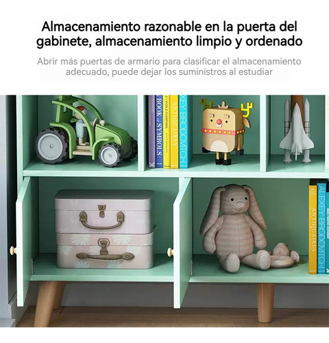Librero De Madera Organizador Con 2 Puertas Y 5 Compartiment Azul Brillante