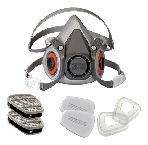 Respirador de máscara 3m 6200 con 1 par de cartuchos químicos para vapores orgánicos (modelo 3M 6003) - TAM M