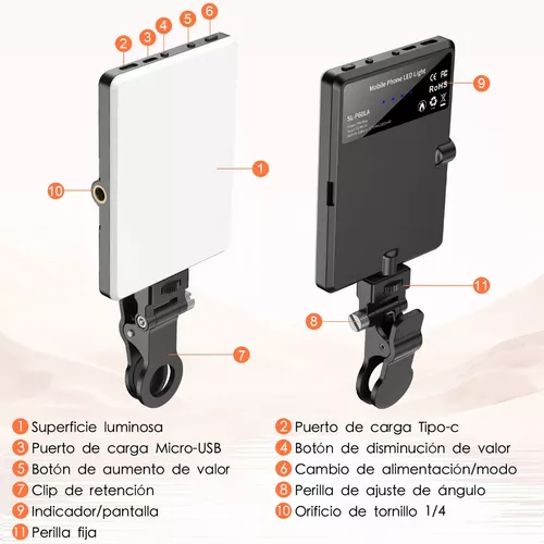 Zerdie Luces para Selfie con 60 LED Luz, LED Luz Selfie, Luz de Relleno  Portatil, LED Luz Selfie con Clips para Celular/Ordenador Portátil, Lámpara  de Relleno Regulable : : Electrónicos