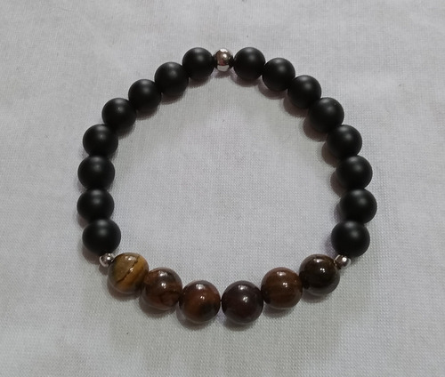Pulsera Elastizada Piedras Onix Negro, Ojo De Tigre P/hombre Varios 18 Cm