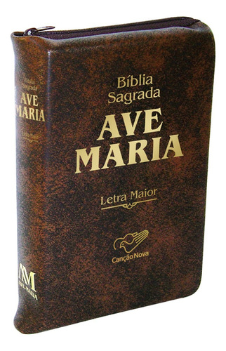 Bíblia Sagrada Ave Maria Letra Maior  Marrom Zíper