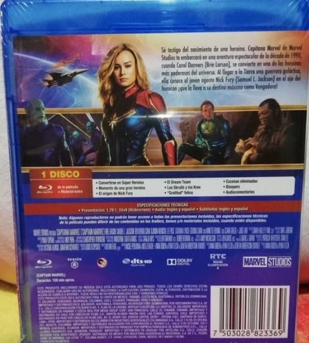 Capitana Marvel Brie Larson Pelicula Blu-ray Avengers Bluray