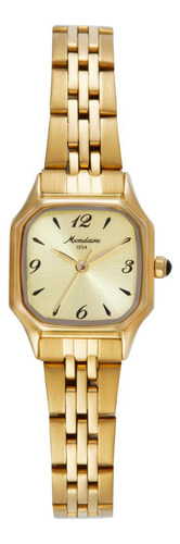 Relogio Mondaine Feminino Social Quadrado Pequeno 70 Anos Correia Dourado Bisel Dourado Fundo Dourado
