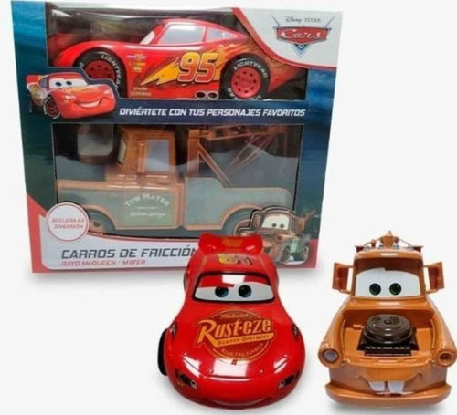 2 Vehículos Cars Rayo Mcqueen Y Mater A Friccion Disney Niño