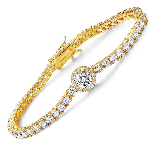 Gemsme Pulsera De Tenis Chapada En Oro Amarillo De 18 Quilat