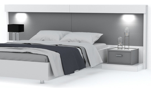 Respaldo De Sommier 2 Plazas Dormitorio Mesas Luz Color Negro