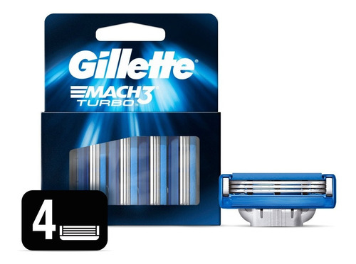 Gillette Mach 3 Turbo Repuestos Para Afeitar 4 Unidades