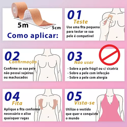 Fita Faixa Boob Tape Sustenção Seios Invisível Sem Bojo 5mts