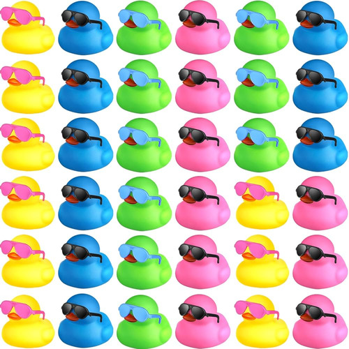 36 Pcs Mini Patos De Goma Con 36 Gafas De Sol Patos De Goma 