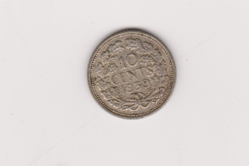 Moneda Holanda 10 Cent Año 1939 Plata Excelente