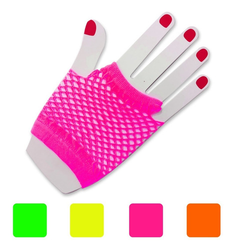 Guantes De Red Fluo Cortos - Cotillon Brillo Luz Uv Fiesta 