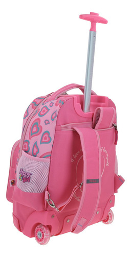 Mochila Grande Escolar Baston Con Ruedas Luz Led Chenson Happy Girl Shiru Color Rosa Chicle Diseño De La Tela Liso